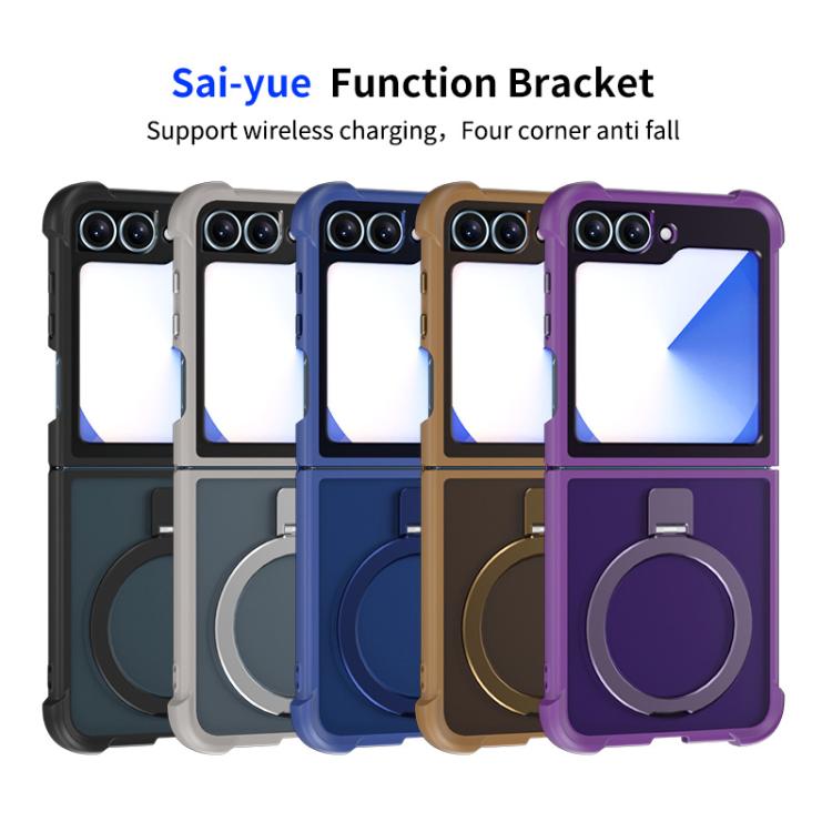 Funda para Samsung Galaxy Z Flip6/5 con soporte MagSafe de cuatro esquinas a prueba de golpes (morado)