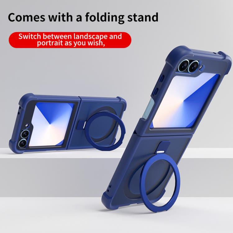 Funda para Samsung Galaxy Z Flip6/5 con soporte MagSafe de cuatro esquinas a prueba de golpes (morado)