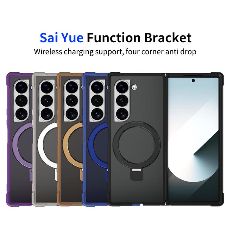 Funda para Samsung Galaxy Z Fold5 con soporte MagSafe de cuatro esquinas a prueba de golpes (morado)