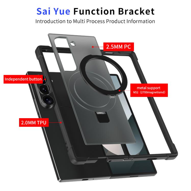 Funda para Samsung Galaxy Z Fold6 con soporte MagSafe de cuatro esquinas a prueba de golpes (negro)