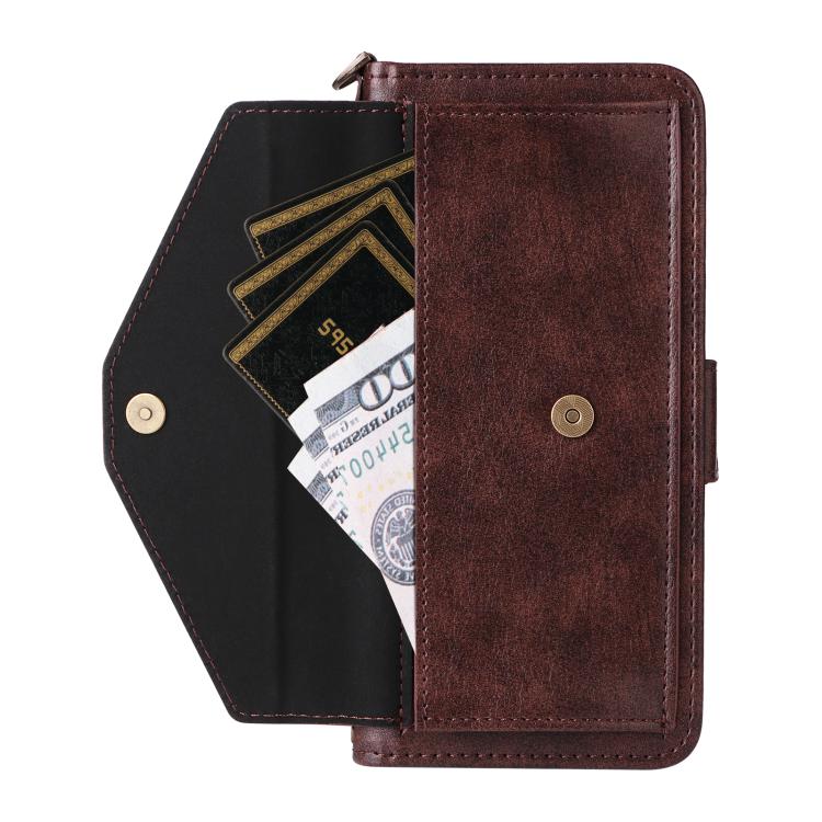 Funda de piel de vacuno cruzada con ranuras para múltiples tarjetas para Samsung Galaxy Z Fold2 5G (marrón)