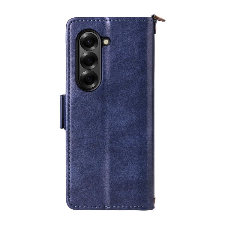 Funda de piel de vacuno cruzada con ranuras para múltiples tarjetas para Samsung Galaxy Z Fold2 5G (azul)