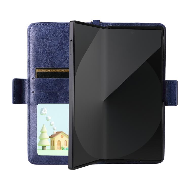 Funda de piel de vacuno cruzada con ranuras para múltiples tarjetas para Samsung Galaxy Z Fold2 5G (azul)