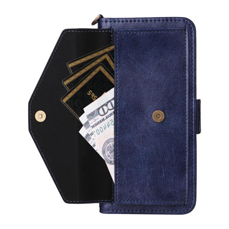 Funda de piel de vacuno cruzada con ranuras para múltiples tarjetas para Samsung Galaxy Z Fold2 5G (azul)