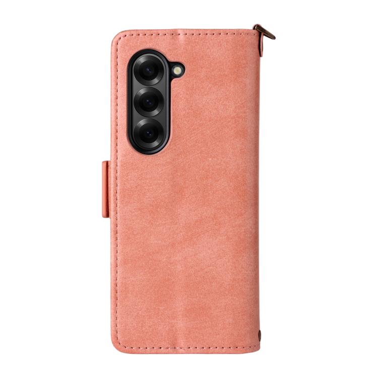Funda de piel de vacuno cruzada con ranuras para múltiples tarjetas para Samsung Galaxy Z Fold2 5G (rosa)