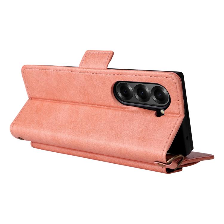 Funda de piel de vacuno cruzada con ranuras para múltiples tarjetas para Samsung Galaxy Z Fold2 5G (rosa)