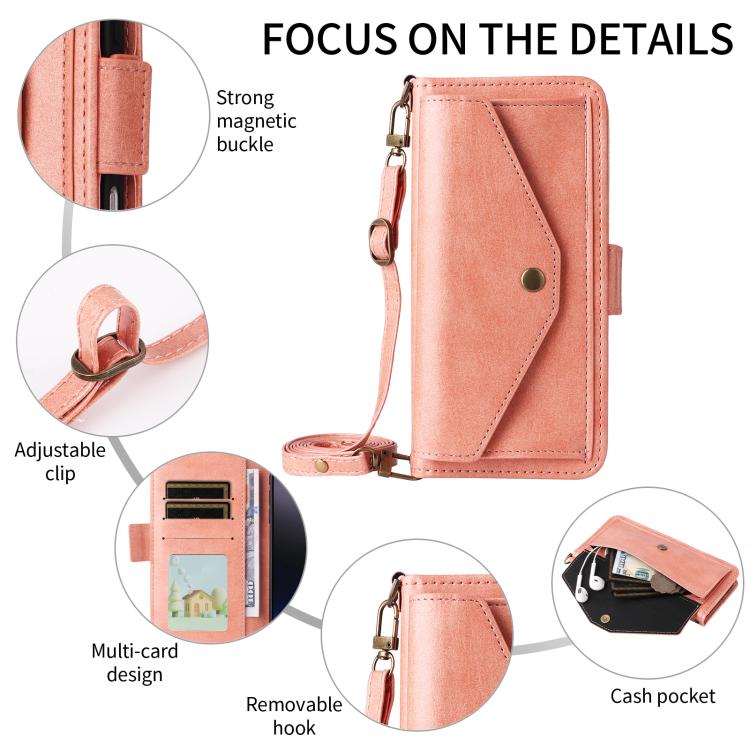 Funda de piel de vacuno cruzada con ranuras para múltiples tarjetas para Samsung Galaxy Z Fold2 5G (rosa)