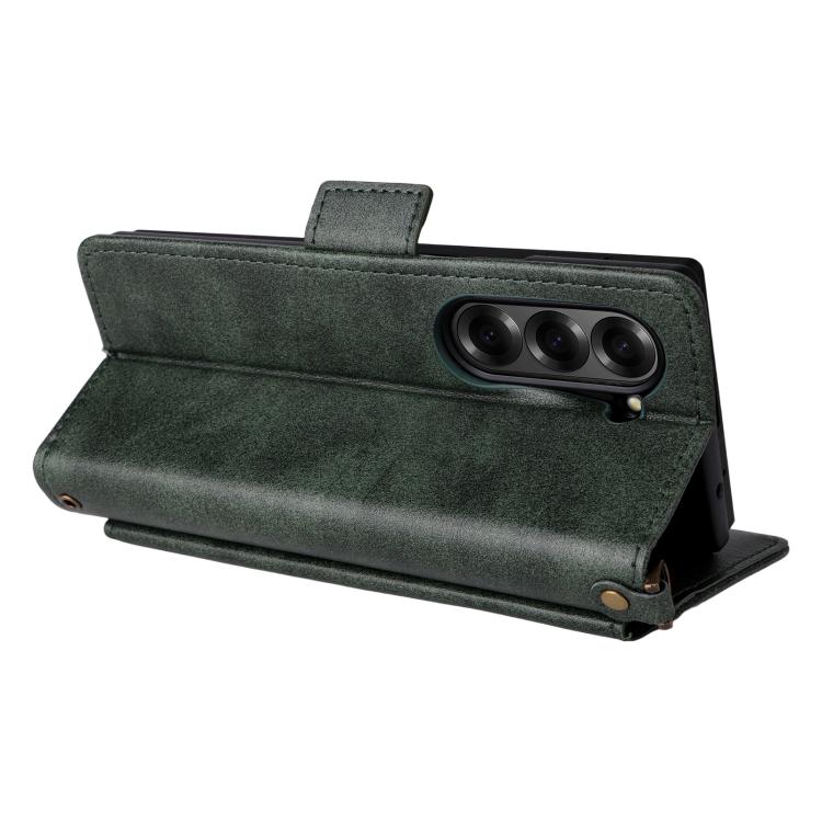 Funda de piel de vacuno cruzada con ranuras para múltiples tarjetas para Samsung Galaxy Z Fold2 5G (verde)