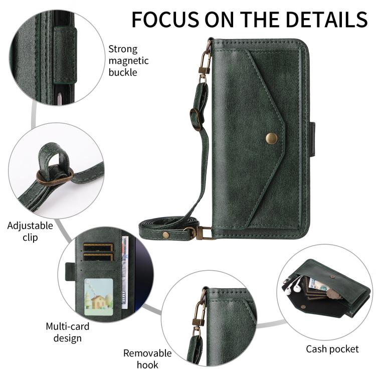 Funda de piel de vacuno cruzada con ranuras para múltiples tarjetas para Samsung Galaxy Z Fold2 5G (verde)
