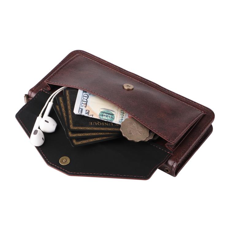 Funda de piel de vacuno cruzada con ranuras para múltiples tarjetas para Samsung Galaxy Z Fold3 5G (marrón)