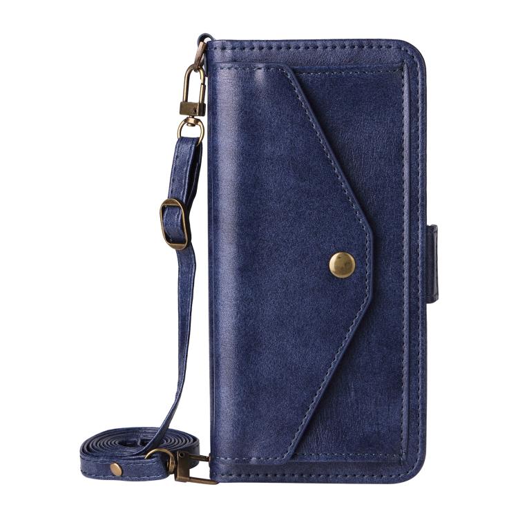 Funda de piel de vacuno cruzada con ranuras para múltiples tarjetas para Samsung Galaxy Z Fold3 5G (azul)