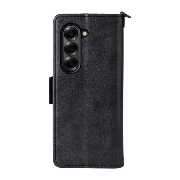 Funda de piel de vacuno cruzada con ranuras para múltiples tarjetas para Samsung Galaxy Z Fold3 5G (negra)