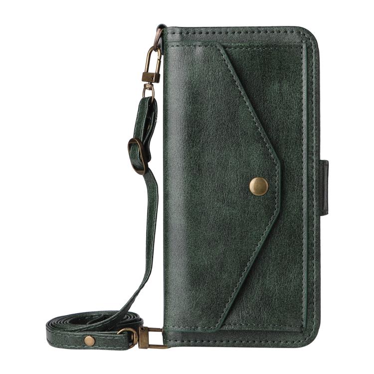 Funda de piel de vacuno cruzada con ranuras para múltiples tarjetas para Samsung Galaxy Z Fold3 5G (verde)