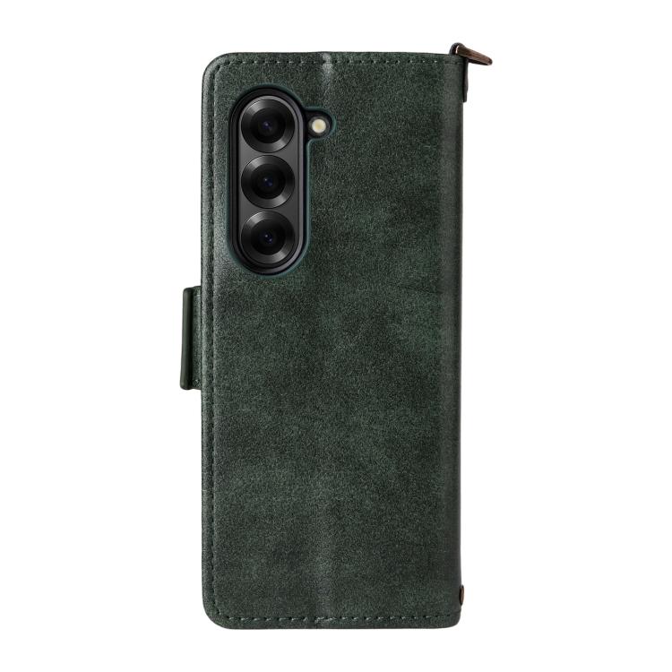 Funda de piel de vacuno cruzada con ranuras para múltiples tarjetas para Samsung Galaxy Z Fold3 5G (verde)