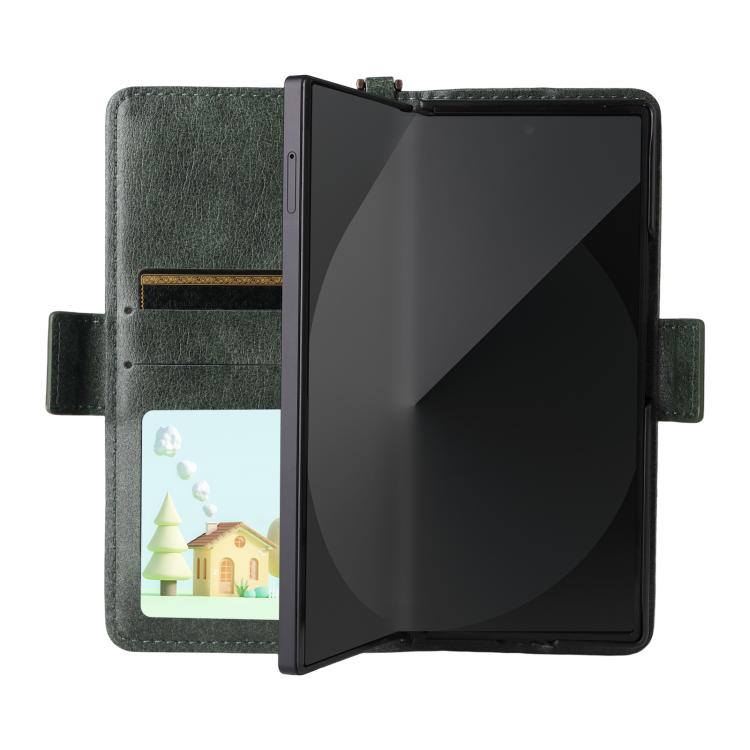 Funda de piel de vacuno cruzada con ranuras para múltiples tarjetas para Samsung Galaxy Z Fold3 5G (verde)