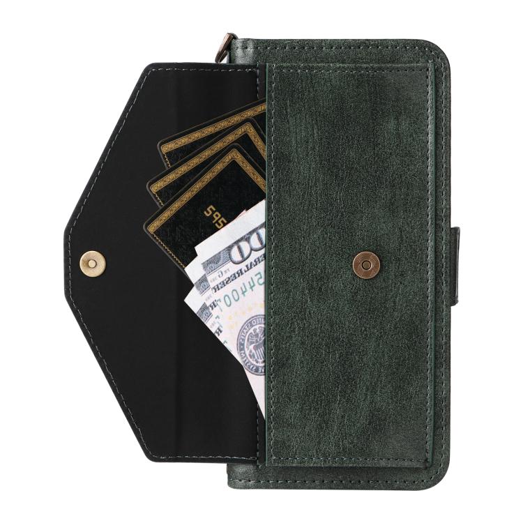 Funda de piel de vacuno cruzada con ranuras para múltiples tarjetas para Samsung Galaxy Z Fold3 5G (verde)