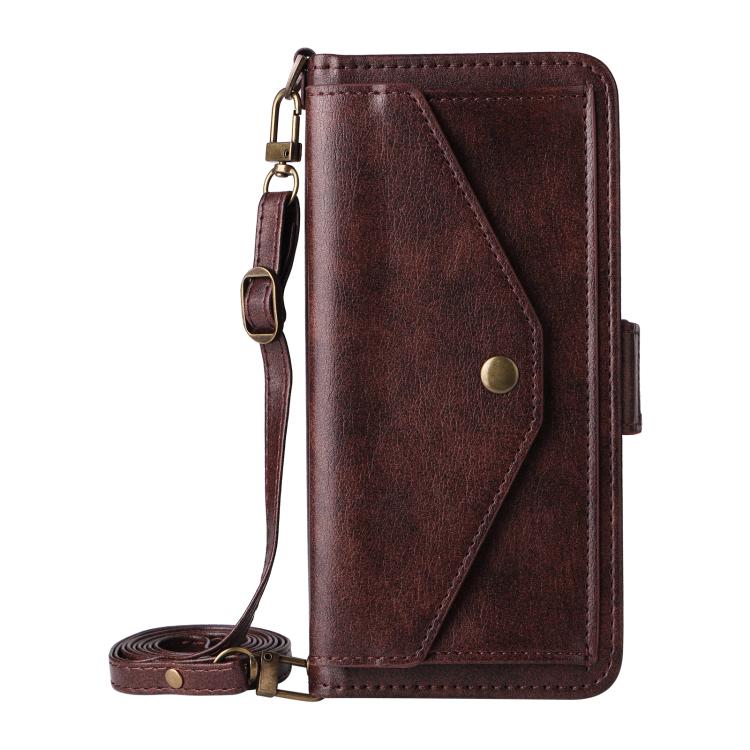 Funda de piel de vacuno cruzada con ranuras para múltiples tarjetas para Samsung Galaxy Z Fold4 5G (marrón)