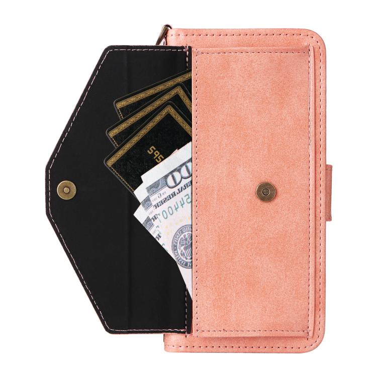 Funda de piel de vacuno cruzada con ranuras para múltiples tarjetas para Samsung Galaxy Z Fold4 5G (rosa)