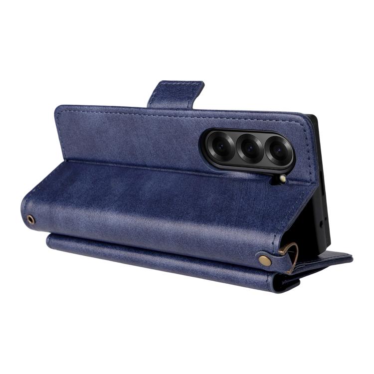 Funda de piel de vacuno cruzada con ranuras para múltiples tarjetas para Samsung Galaxy Z Fold5 5G (azul)