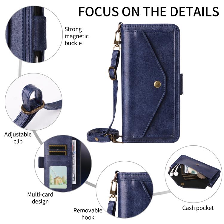 Funda de piel de vacuno cruzada con ranuras para múltiples tarjetas para Samsung Galaxy Z Fold5 5G (azul)