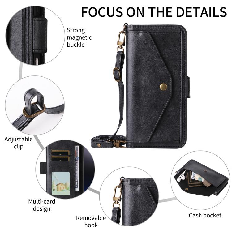 Funda de piel de vacuno cruzada con ranuras para múltiples tarjetas para Samsung Galaxy Z Fold5 5G (negra)