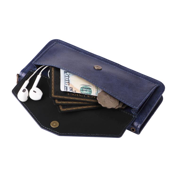 Funda de piel de vacuno cruzada con ranuras para múltiples tarjetas para Samsung Galaxy Z Fold6 5G (azul)