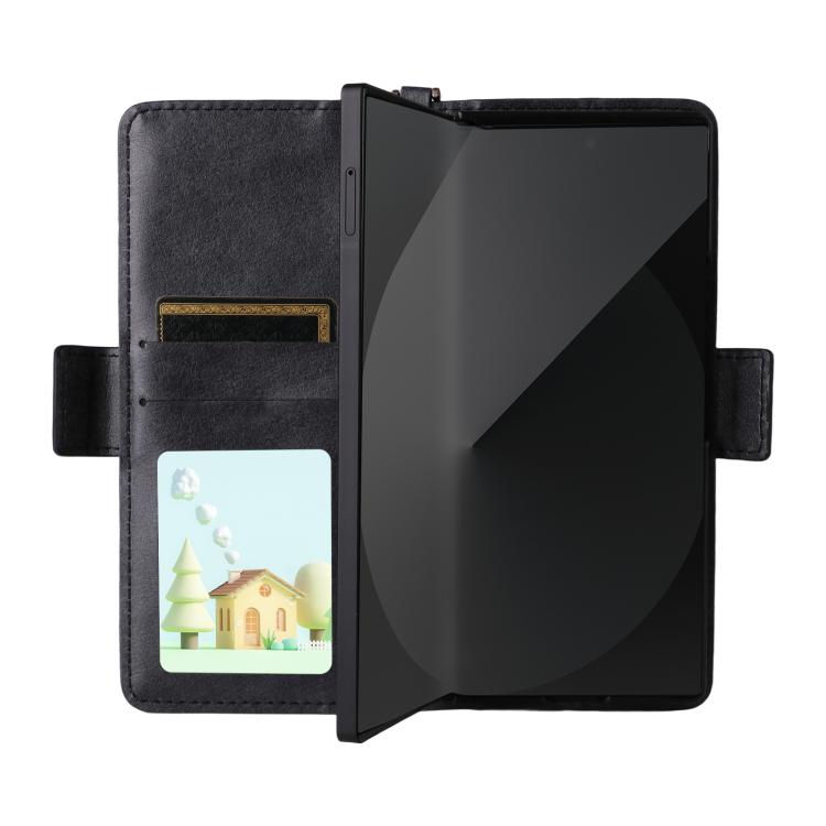 Funda de piel de vacuno cruzada con ranuras para múltiples tarjetas para Samsung Galaxy Z Fold6 5G (negra)