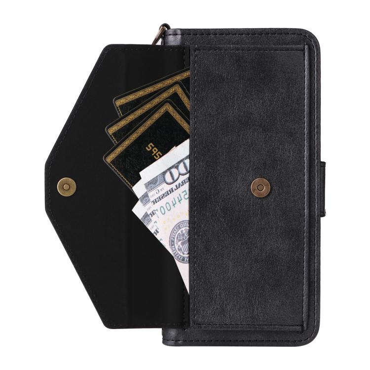Funda de piel de vacuno cruzada con ranuras para múltiples tarjetas para Samsung Galaxy Z Fold6 5G (negra)