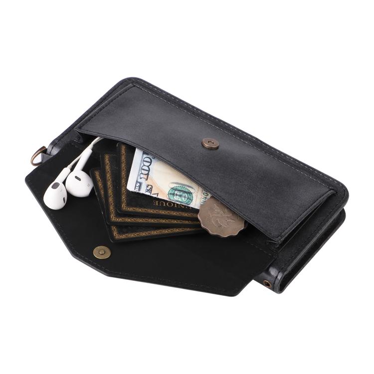 Funda de piel de vacuno cruzada con ranuras para múltiples tarjetas para Samsung Galaxy Z Fold6 5G (negra)