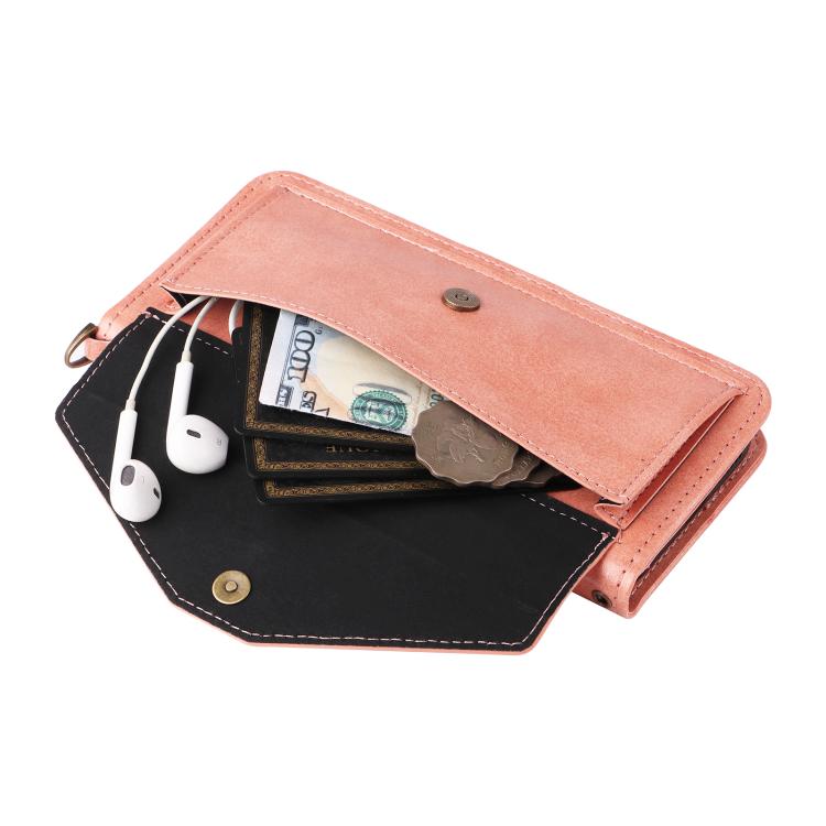 Funda de piel de vacuno cruzada con ranuras para múltiples tarjetas para Samsung Galaxy Z Fold7 5G (rosa)