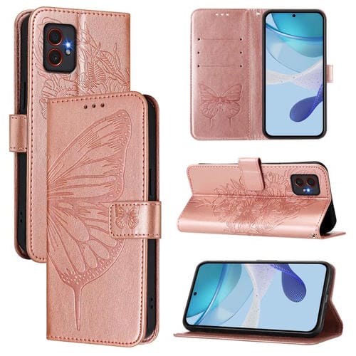 Funda de piel con diseño de mariposa en relieve para Samsung Galaxy XCover7 Pro (oro rosa)