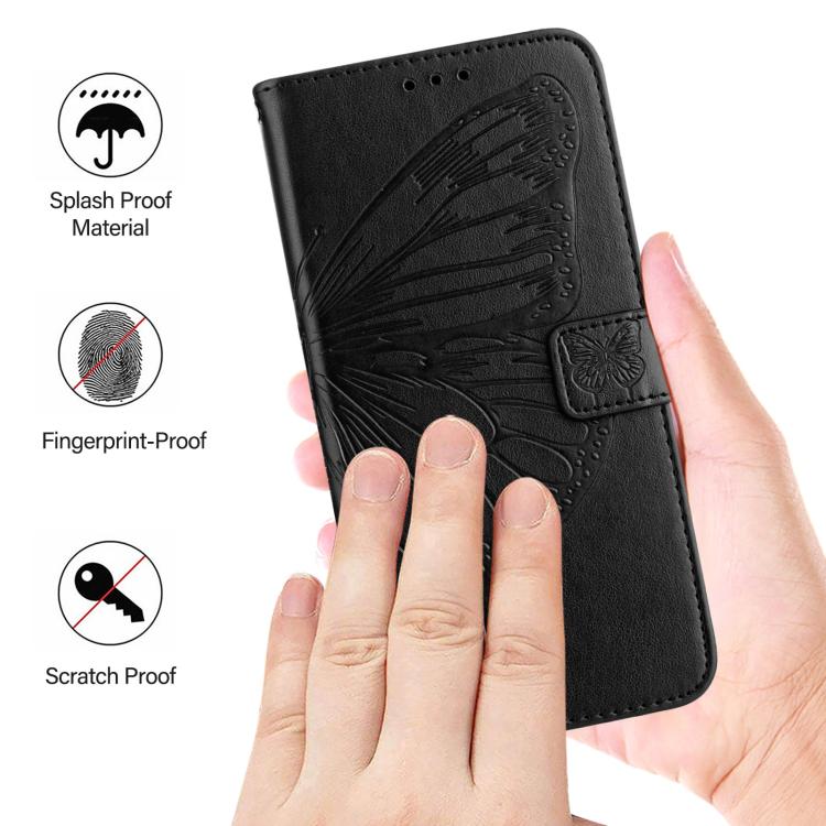 Funda de piel con diseño de mariposa en relieve para Samsung Galaxy XCover7 Pro (negra)