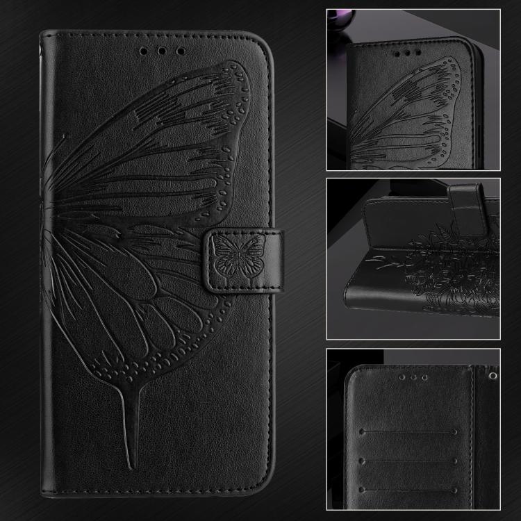 Funda de piel con diseño de mariposa en relieve para Samsung Galaxy XCover7 Pro (negra)