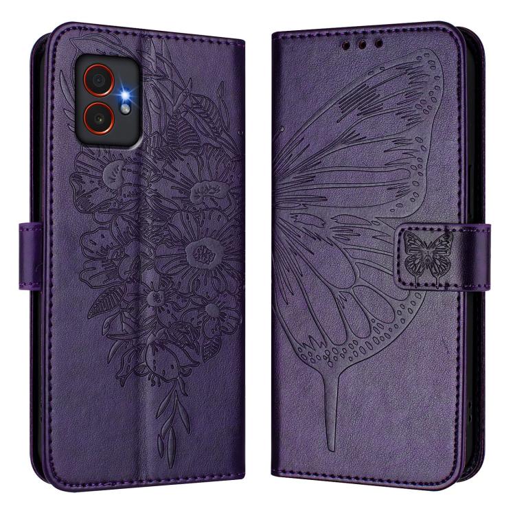 Funda de piel con diseño de mariposa en relieve para Samsung Galaxy XCover7 Pro (morado oscuro)