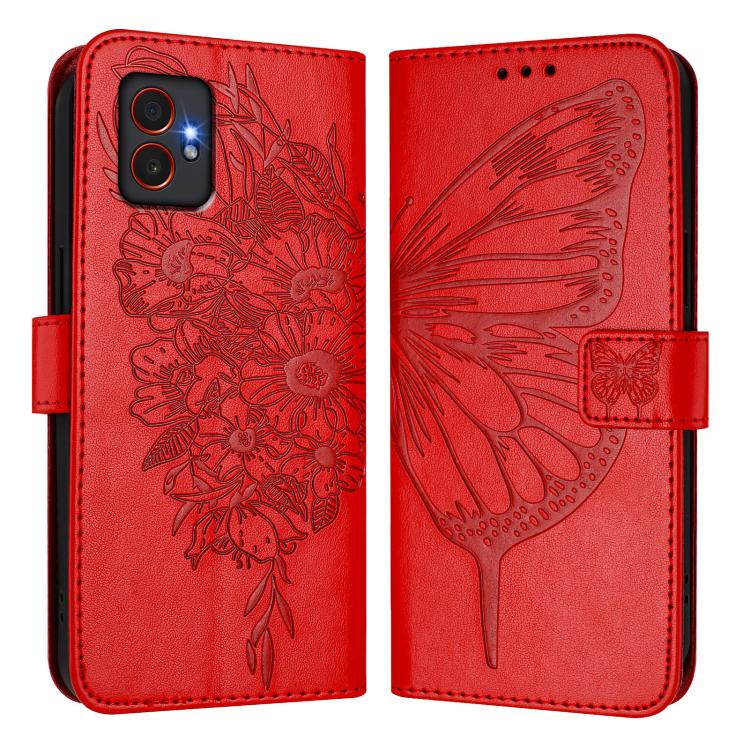 Funda de piel con diseño de mariposa en relieve para Samsung Galaxy XCover7 Pro (roja)