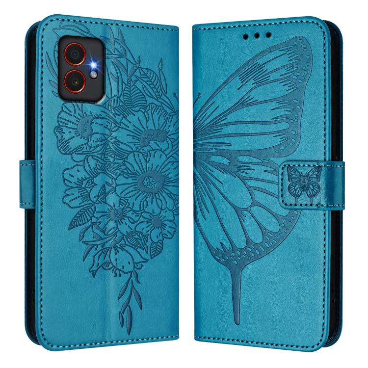 Funda de piel con diseño de mariposa en relieve para Samsung Galaxy XCover7 Pro (azul)