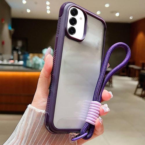 Funda de acrílico TPU transparente con borde liso y correa para la muñeca para Samsung Galaxy S25+ / S24+ 5G (morado oscuro)