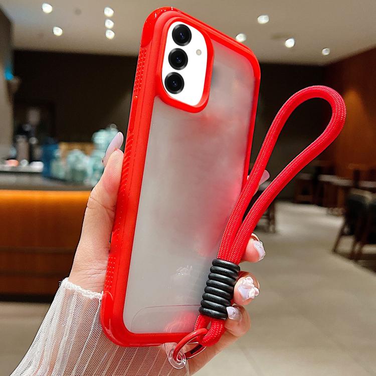 Funda de acrílico TPU transparente con borde liso y correa para la muñeca para Samsung Galaxy S25/S24 5G (rojo)