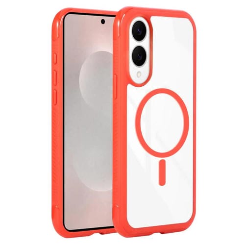 Funda magnética MagSafe transparente con borde liso para Samsung Galaxy S25 Edge 5G (roja)