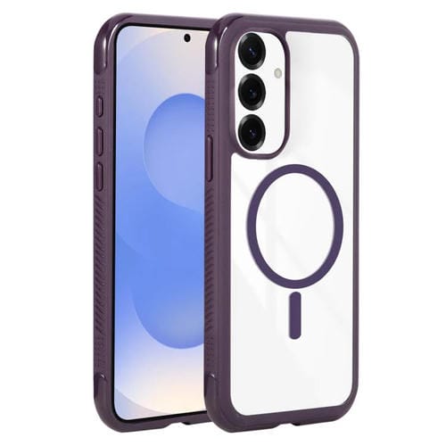 Funda magnética MagSafe transparente con borde liso para Samsung Galaxy S25+/S24+ 5G (morado oscuro)