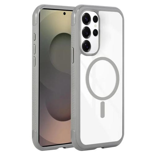 Funda magnética MagSafe transparente con borde liso para Samsung Galaxy S25 Ultra/S24 Ultra 5G (gris)