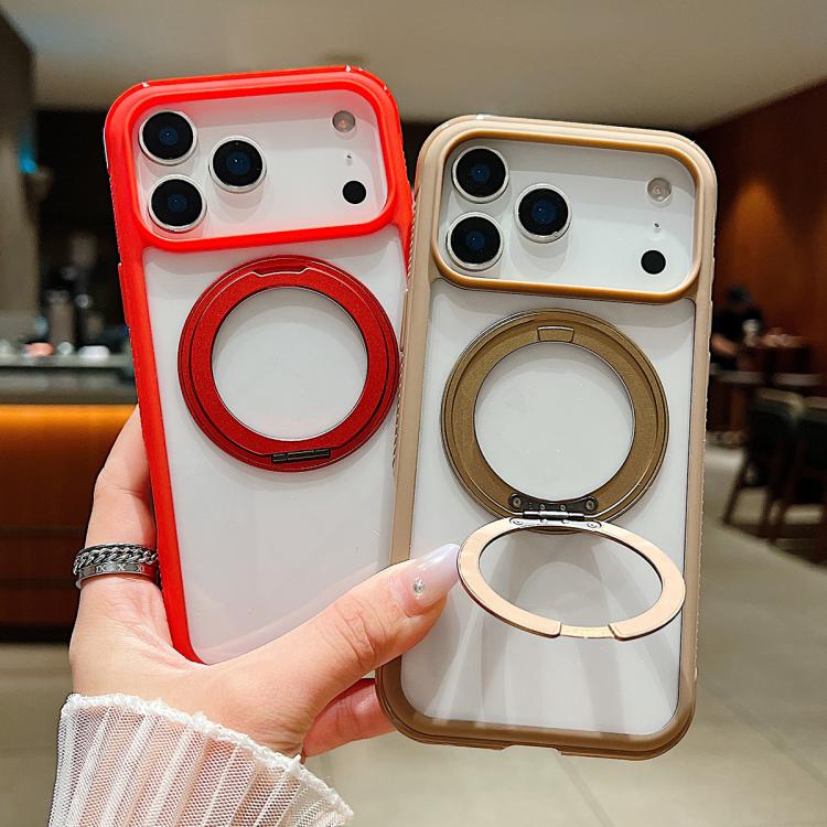 Funda para Samsung Galaxy S25 Edge 5G con borde liso, transparente, rotación y soporte MagSafe (marrón)