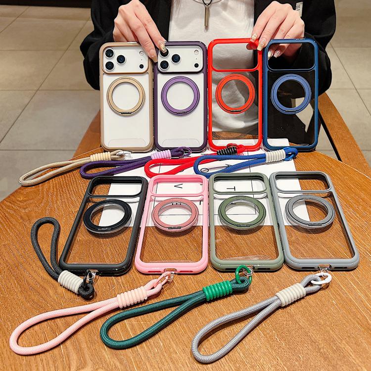 Funda MagSafe para Samsung Galaxy S25+ / S24+ 5G con borde transparente, rotación y correa de muñeca (marrón)