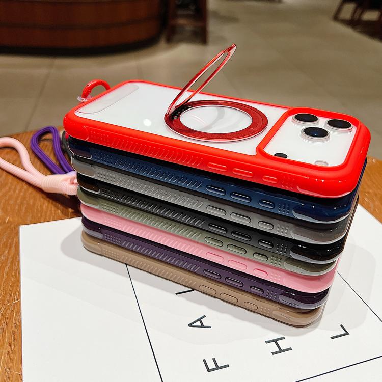 Funda MagSafe para Samsung Galaxy S25 Ultra / S24 Ultra 5G con borde transparente, rotación y correa de muñeca (morado oscuro)