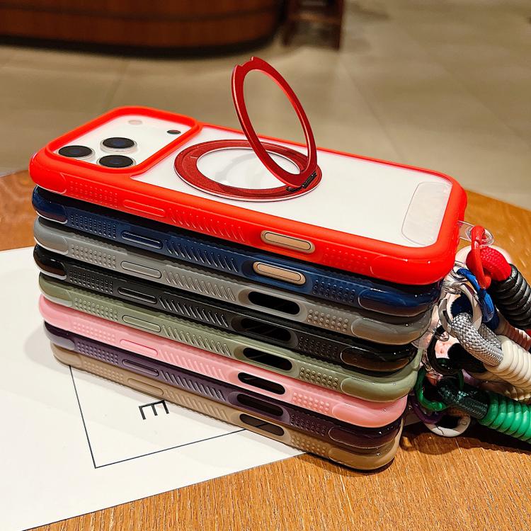 Funda MagSafe para Samsung Galaxy S25 Edge 5G con borde transparente, rotación y correa de muñeca (gris)