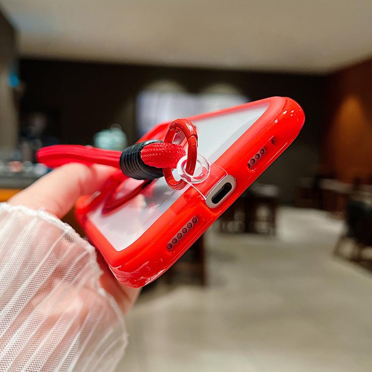 Funda MagSafe transparente con borde liso y rotación para Samsung Galaxy S25/S24 5G, con correa para la muñeca (roja)