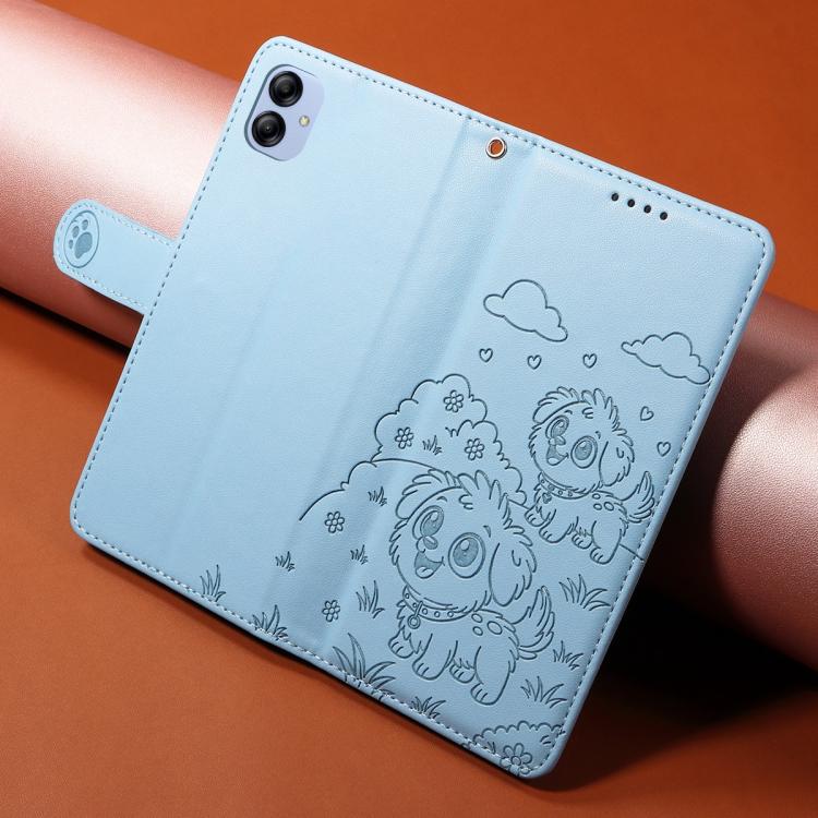 Funda de cuero tipo billetera con bloqueo RFID para Samsung Galaxy A04e 4G/F04 (azul cielo)