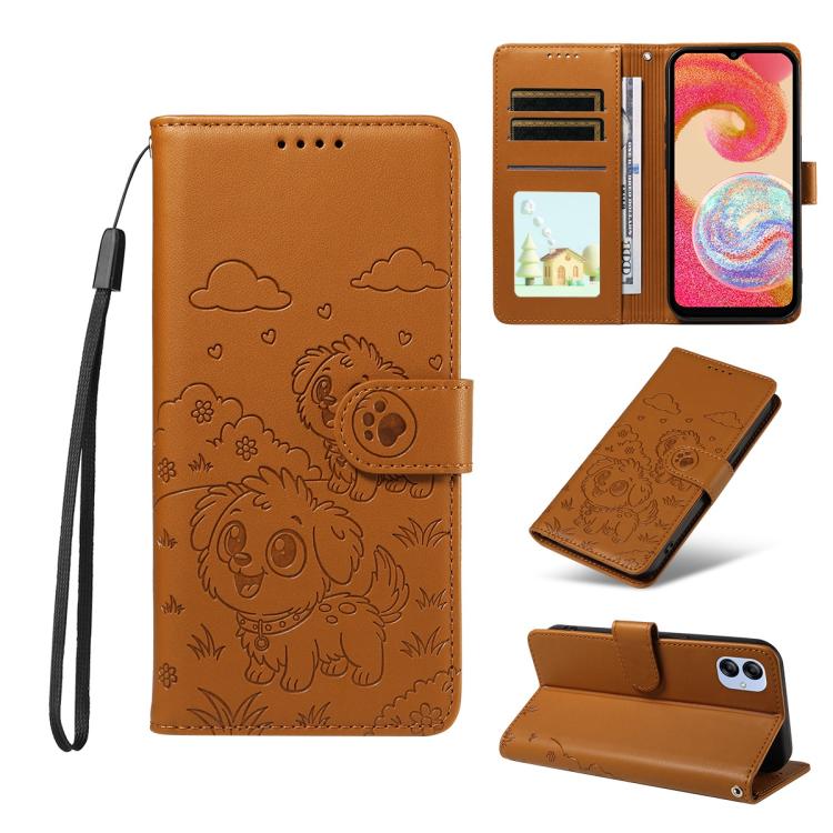 Funda de cuero tipo billetera con bloqueo RFID para Samsung Galaxy A04e 4G/F04 (marrón)