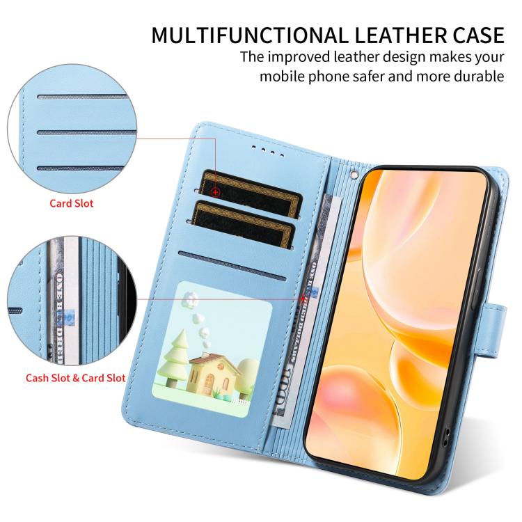 Funda de cuero con bloqueo RFID para Samsung Galaxy A15 4G/5G, con diseño de corazón y perro en relieve (azul cielo)