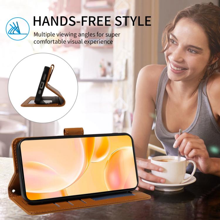 Funda de cuero tipo billetera con bloqueo RFID para Samsung Galaxy A24 4G, con diseño de corazón y perro en relieve (marrón)